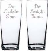 Gegraveerde bierfluitje 19cl De Leukste Tante-De Leukste Oom