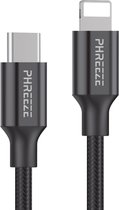 USB C kabel - Geschikt voor iPhone - Oplader Kabel - 20W Snelladen - Nylon Gevlochten - Zwart