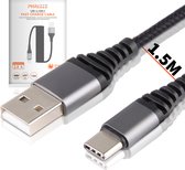 USB-C Kabel 1.5M - Autolader USB-C - Krulsnoer Type-C voor Auto - Gevlochten Nylon - Snellader Kabel - Fast en Quick Charge Oplaadkabel - Type C Naar USB-A - Oplaadsnoer Telefoon -