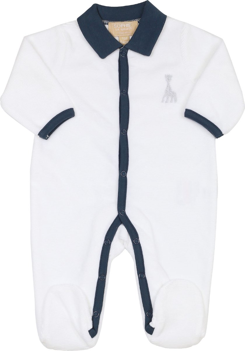 Sophie de giraf - boxpakje - velours - baby rib - wit met blauw - met kraagje - 0 Maand - 50cm