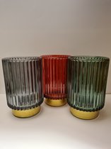 Windlicht - kaarsenhouder, retro look, glas, set van 3