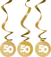 Spiraal slinger 50 Jaar - Goud / Wit - Karton - 11,5 x 75 cm - Set van 3 - Abraham - Sarah - 50 jaar - Verjaardag - Feest - Feestje - 50plus