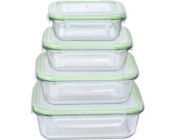 alpina Vershoudbakjes - 8-Delig - met Deksel - Diepvriesbakjes - Oven, Vriezer, Magnetron en Vaatwasser Bestendig - Glas - 370, 640, 1050 en 1520 Milliliter