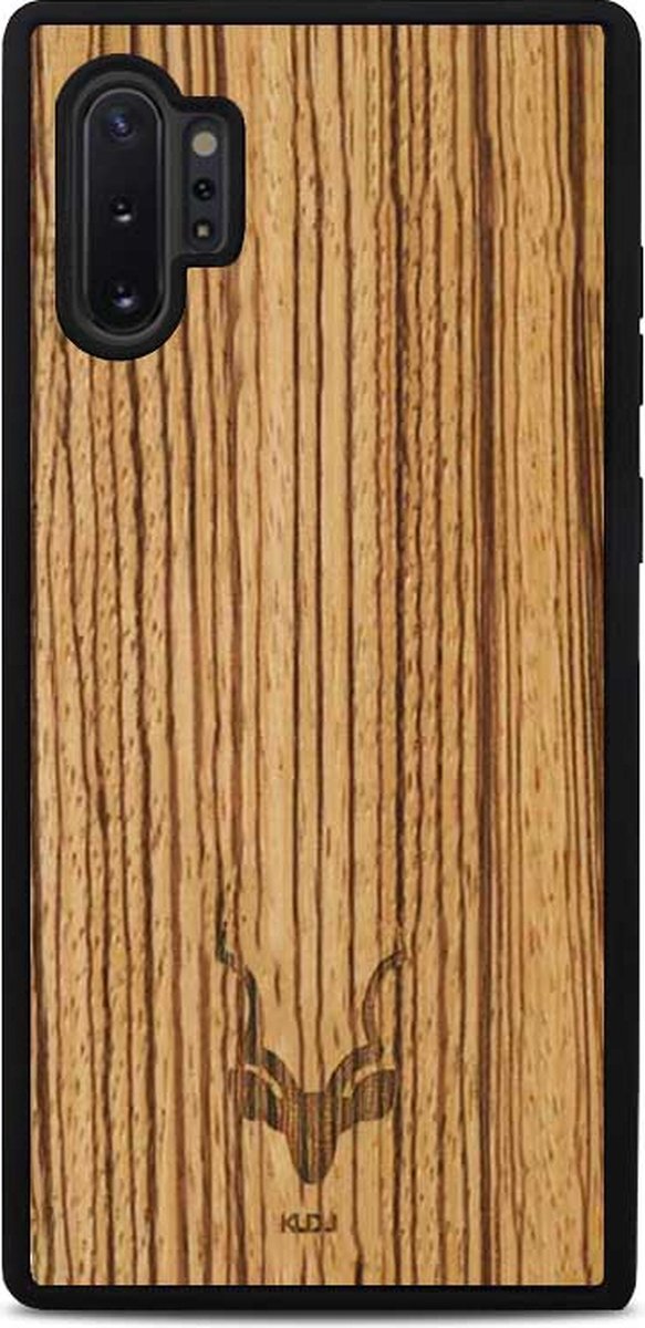 Kudu Samsung Galaxy Note 10 hoesje case - Houten backcover - Handgemaakt en afgewerkt met duurzaam TPU - Zebrano - Zwart