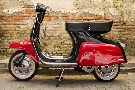 Dibond - Scooter / Vespa - Rood / zwart / beige - cm.