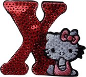 Strijk Embleem Alfabet Patch - Letter X - Hello Kitty Pailletten - 6cm hoog - Letters Stof Applicatie - Geborduurd - Strijkletters - Patches - Iron On
