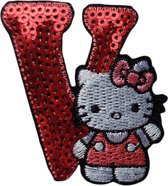 Strijk Embleem Alfabet Patch - Letter V - Hello Kitty Pailletten - 6cm hoog - Letters Stof Applicatie - Geborduurd - Strijkletters - Patches - Iron On