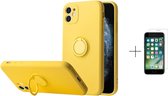 Apple iPhone 12 | 12 Pro Back Cover | Telefoonhoesje | Ring Houder | Geel + 1x Screenprotector
