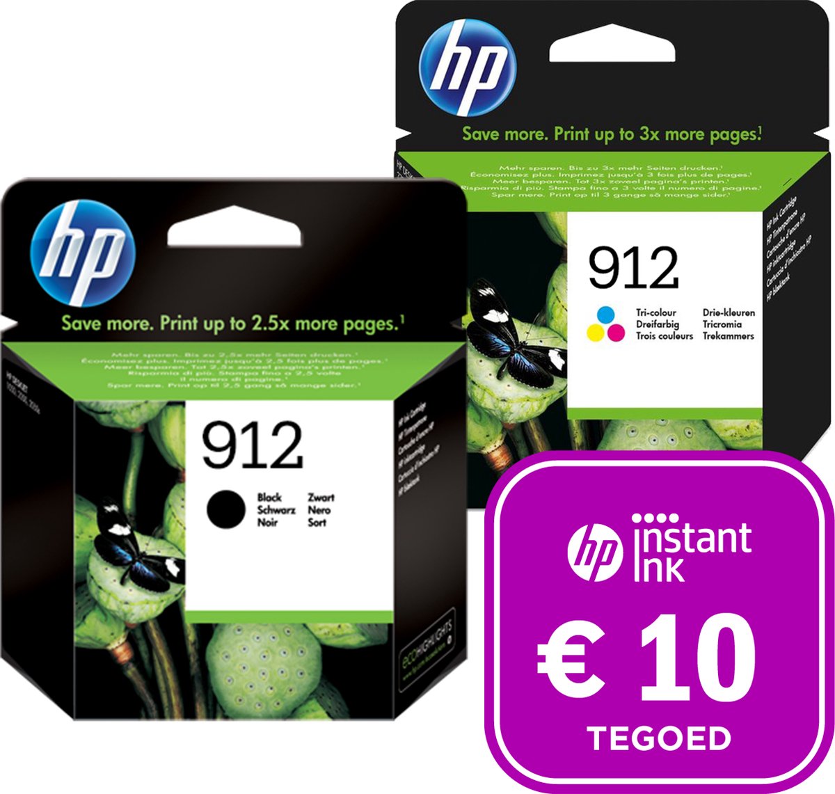 HP 912 - Inktcartridge kleur & zwart + Instant Ink tegoed