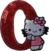 Strijk Embleem Alfabet Patch - Letter O - Hello Kitty Pailletten - 6cm hoog - Letters Stof Applicatie - Geborduurd - Strijkletters - Patches - Iron On