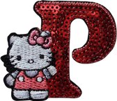 Strijk Embleem Alfabet Patch - Letter P - Hello Kitty Pailletten - 6cm hoog - Letters Stof Applicatie - Geborduurd - Strijkletters - Patches - Iron On