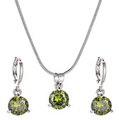 Musthaves-Geschenkset-Ketting met oorbellen met groene glas steen-Roestvrij staal-zilverkleurig