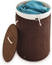 Relaxdays 1x wasmand bamboe - wasbox met deksel - 70 liter - rond - 65 x 41 cm - bruin