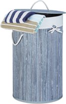 Relaxdays 1x wasmand bamboe - wasbox met deksel - 70 liter - rond - 65 x 41 cm - grijs