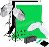 Complete fotostudio set met 3 kleuren achtergronden, achtergrondsysteem en lichtparaplus
