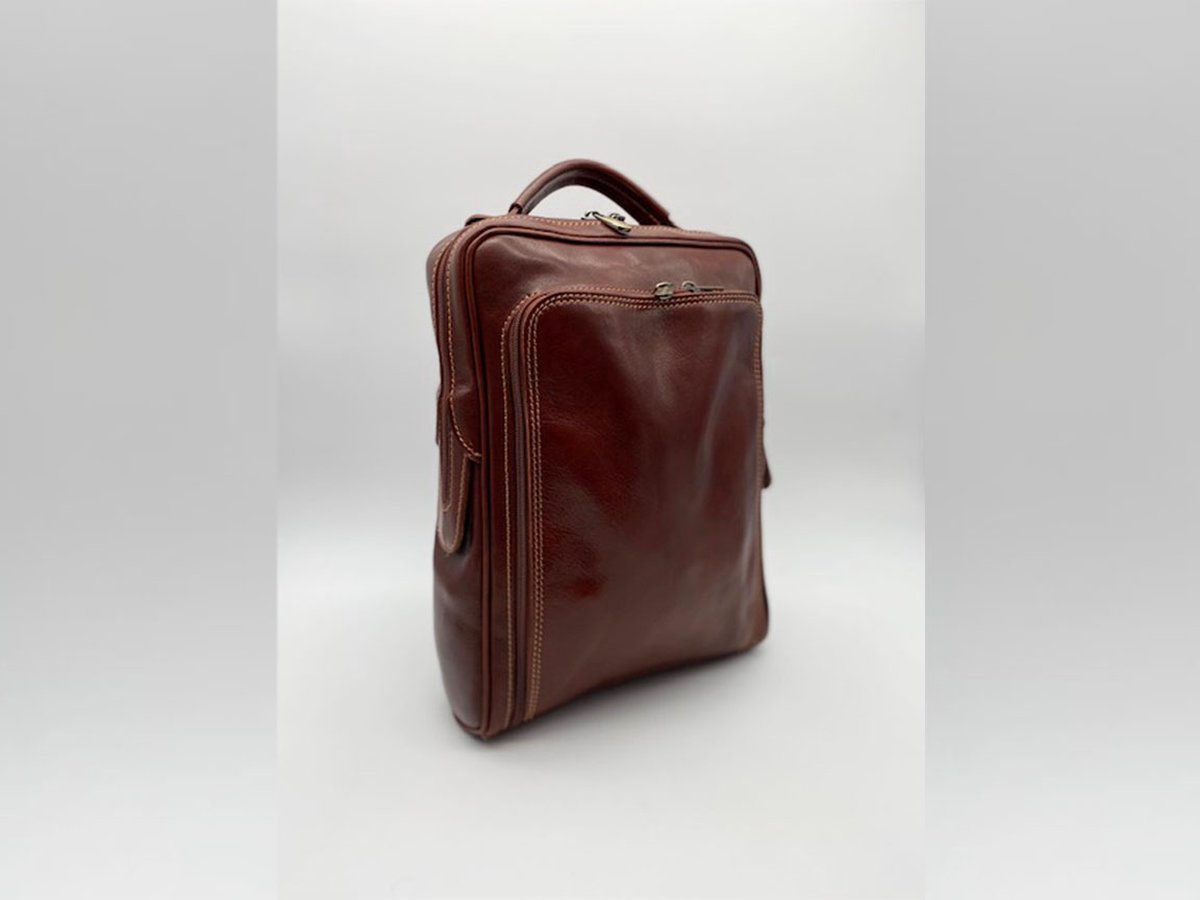 SENSE Rugtas Riana bruin - Toscaanse Leren Rugzak - Italiaanse Leer - Laptop backpack - Werk unisex bag - Made in Italy