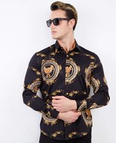 Luxe Baroque Style Satijn Overhemd - Slim Fit -3102 - Zwart