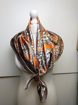 Vierkante dames sjaal Anca paisley motief oranje bruin wit beige zwart