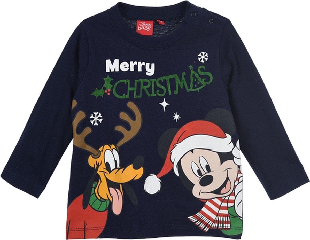 Disney - Mickey Mouse en Pluto - baby/peuter - longsleeve - donker blauw - maat 18 mnd (80)