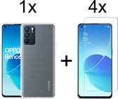Oppo Reno 6 5G hoesje siliconen case transparant hoesjes cover hoes - 4x Oppo Reno 6 5G screenprotector