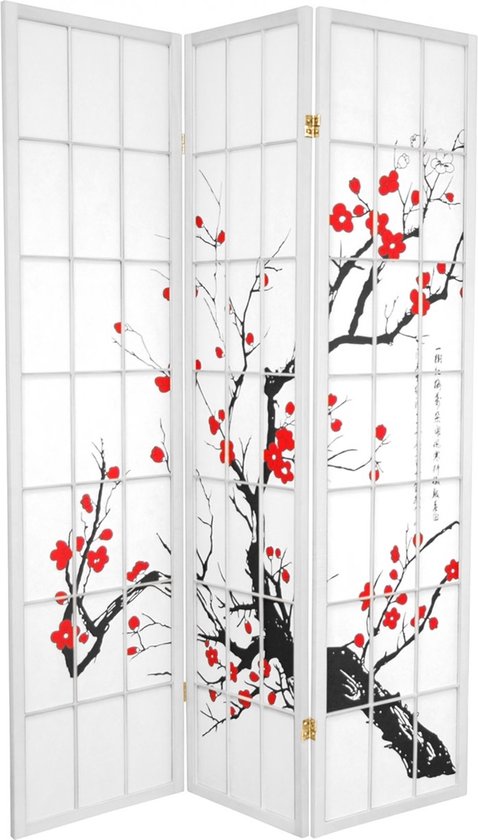 Fine Asianliving Japanse Kamerscherm B135xH180cm 3 Panelen Shoji Rijstpapier Wit - Sakura