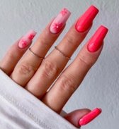 Press on nails / nagels | fel roze en roze bloemen