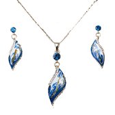 14K Goude Blauwe Golven Ketting met Oorbellen