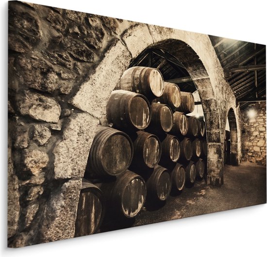 Schilderij - Wijnvaten in een oude Kelder, 5 maten, premium print | bol.com