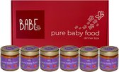 Babe dinner box met 1 smaak - kikkererwt- zoete aardappel - granaatappel - biologische culinaire babyhapjes vanaf 8 tot 36 maanden  - Purple Emperor - 6x200 gram babyvoeding - Winn