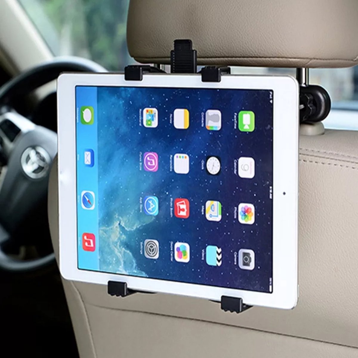 Universele Auto Houder geschikt voor iPad, iPad Air en Tablets - Hoofdsteun Houder voor auto met 360° Rotatie - Zwart
