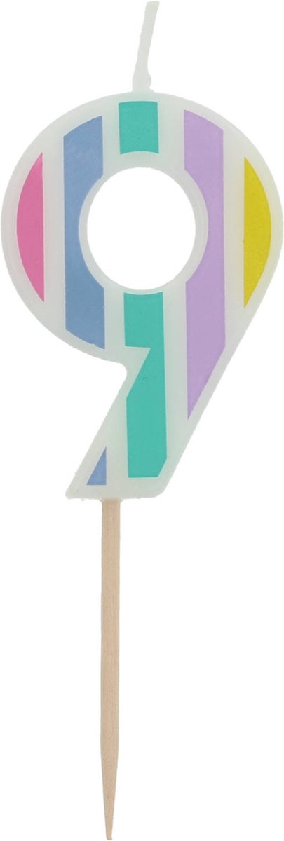 Folat - Kaars Pastel meerkleurig - cijfer 9