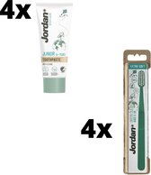 Jordan Green Clean Junior Voordeelpakket - 4x Tandpasta + 4x Tandenborstel Kids Extra Soft
