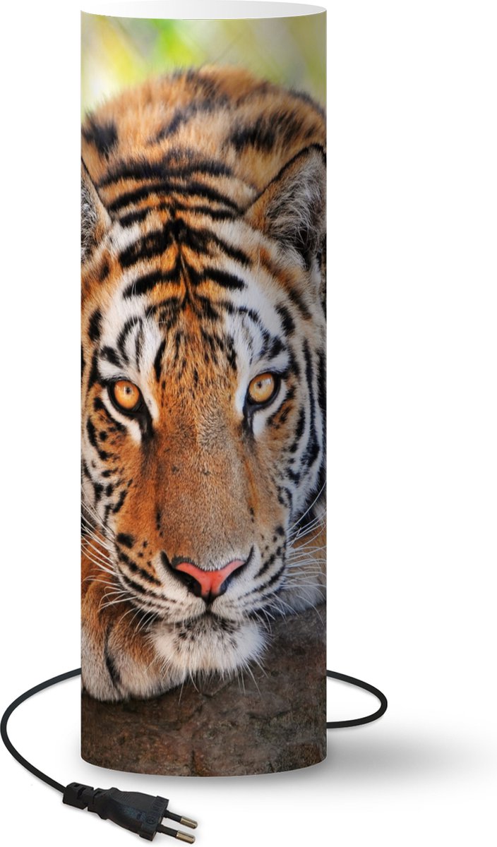 Lamp - Nachtlampje - Tafellamp slaapkamer - Tijger - Pup - Boomstam - 60 cm hoog - Ø19.1 cm - Inclusief LED lamp