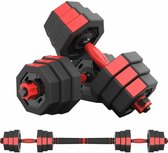 GEEMAX halterset - 2 in 1 - korte halters en lange halters - extra lang verbindingsstuk - fitness voor mannen & vrouwen -zwart rood -20KG