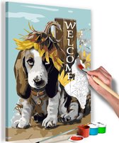 Doe-het-zelf op canvas schilderen - Dog and Sunflowers.
