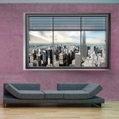 Fotobehangkoning - Behang - Vliesbehang - Fotobehang - Uitzicht op de Stad door het Raam - New York 3D - 350 x 245 cm