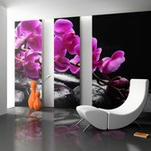 Fotobehang - Ontspannen moment: orchidee bloem en stenen.