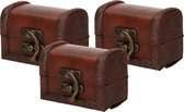 Set van 3x stuks houten opbergkistjes bruin 8 cm - Sieraden kistje/doosje vintage