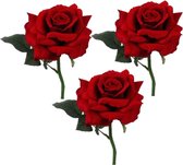 3x stuks Valentijn thema feestartikelen kunstbloem Rode roos/rozen deluxe 31 cm