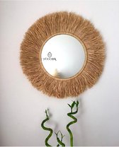 MARANI - Make-up spiegel - Houten spiegel - Raffia - Rond - 45 cm - Bruin