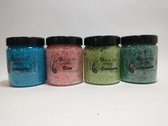 Badzout pakket 4 x 600gr uit  zeezout en dode zee zout. Jeneverbes, Roos, Eucalyptus en Lavendel