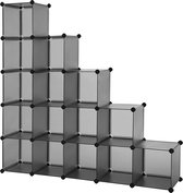 SONGMICS 15-Cube Storage Unit, Shoe Rack, DIY Shelving System, Stackable Cubes, PP Plastic Shelf, Wardrobe, Closet Divider, for Bedroom, Office, Grey LPC442G01