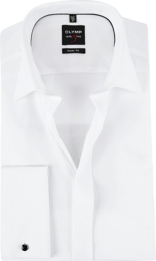 OLYMP Level 5 body fit overhemd - smoking overhemd - wit - gladde stof met Kent kraag - Strijkvriendelijk - Boordmaat: 41