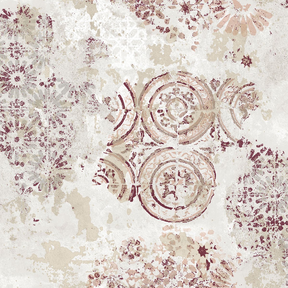 Noordwand Behang Boho Cirkel En Bloemen Stempels - Behang - Wandbekleding - Wallpaper - Vliesbehang - Zero - 0, 53 X 10, 05 M.