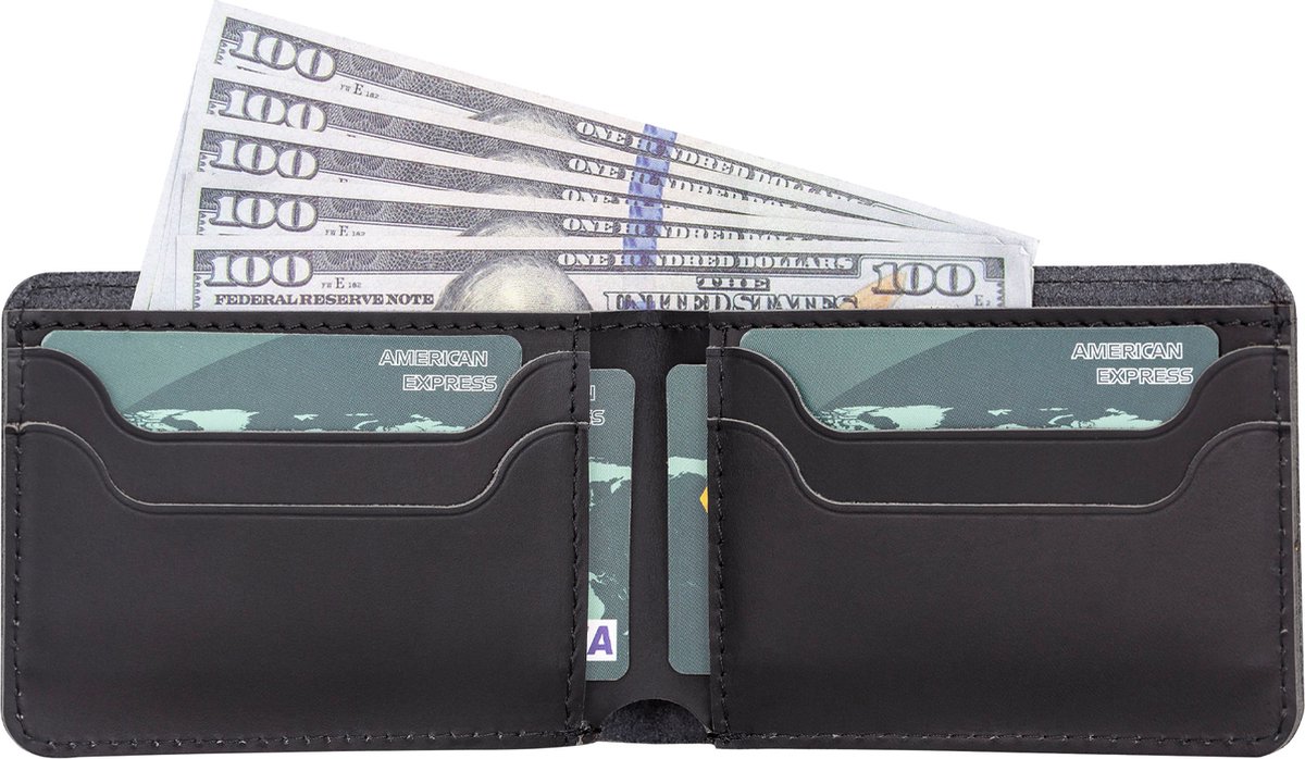 Pulledro echt leer Cardholder Pasjeshouder Portemonnee/Portefeuille - Antic Black