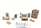 Houten verfset - Miniatuur huishoudelijke verfset - 21 meubels - Natuurlijk Hout