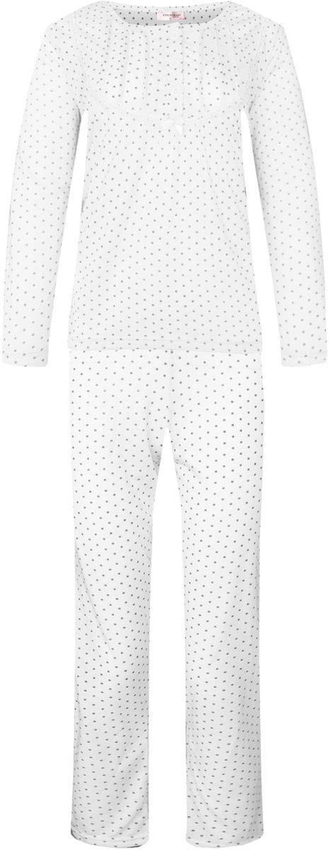 Dames pyjama Fine women katoen met polyester gestippeld wit XXL