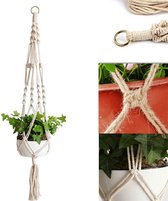 Macrame - Macramé - Planthanger - Hanger - Vintage - Bloempothanger - Woondecoratie - Landelijk - Decoratie - Handgemaakt - Handgeweven - Wit
