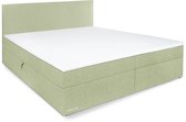 Beddenleeuw Boxspring Bed Lana met Opbergruimte - 140x200 - Incl. Hoofdbord + Topper - Groen