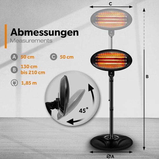 TRESKO infrarood verwarming, 3000 W, met afstandsbediening, elektrisch, voor op het terras, met 3 warmtestanden, terrasverwarming voor binnen en buiten, infrarode wandverwarming, verwarming voor de